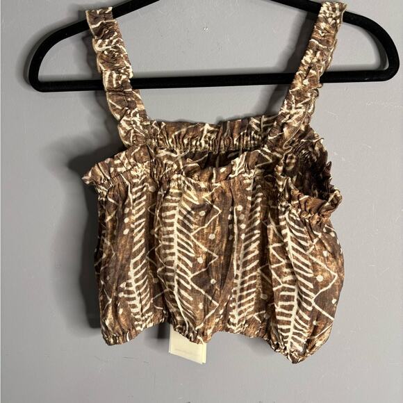 Elan Brown and White Printed Cropped Tank With Ruffle Straps Size Medium - Picture 5 of 6